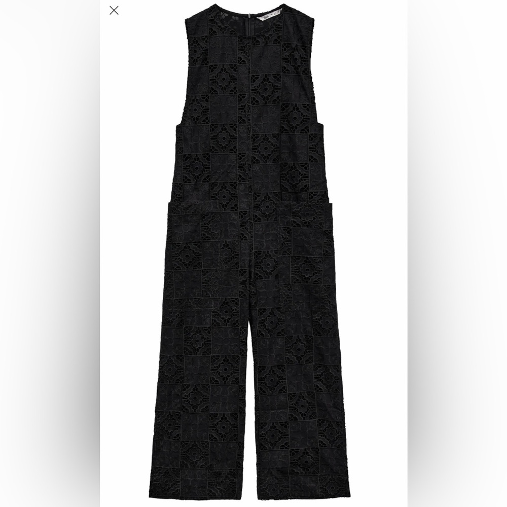 Zara Black Crochet Wide-Leg Jumpsuit